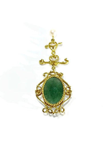Pendentif Broche pendentif en or jaune 18 carats avec jade et perle 58 Facettes