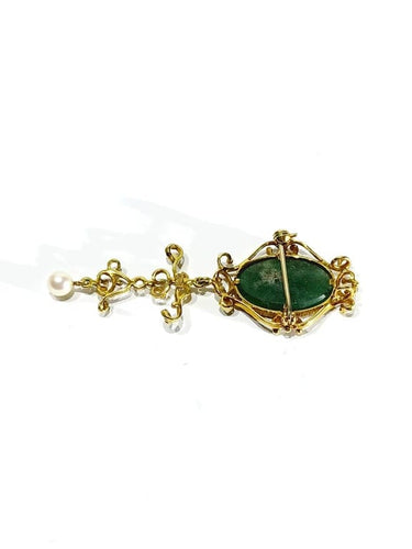 Pendentif Broche pendentif en or jaune 18 carats avec jade et perle 58 Facettes