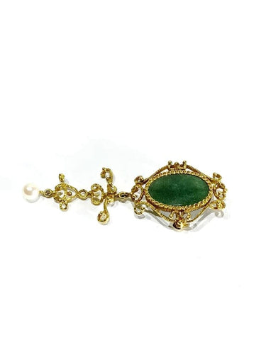 Pendentif Broche pendentif en or jaune 18 carats avec jade et perle 58 Facettes