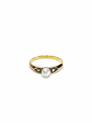 Bague 51 Bague ancienne en or rose 18 carats avec perle et diamants 58 Facettes