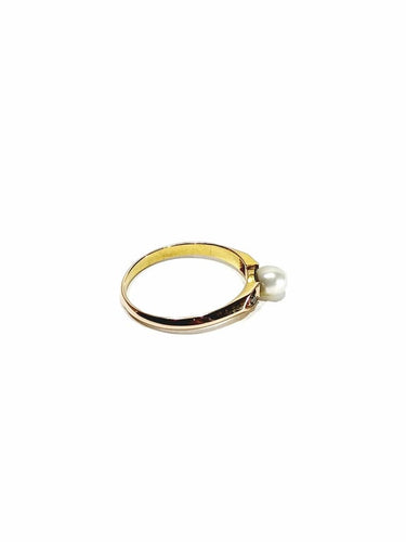 Bague 51 Bague ancienne en or rose 18 carats avec perle et diamants 58 Facettes
