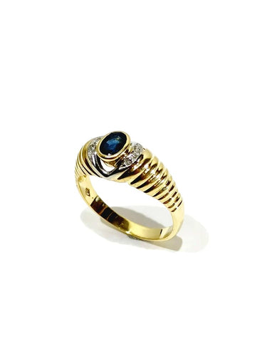 Bague 54.5 Bague en or jaune 18 carats avec diamants et saphir 58 Facettes