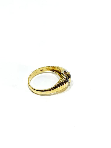 Bague 54.5 Bague en or jaune 18 carats avec diamants et saphir 58 Facettes