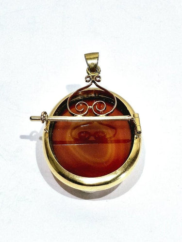 Pendentif Pendentif broche camée sur agate en or rose 18 carats 58 Facettes