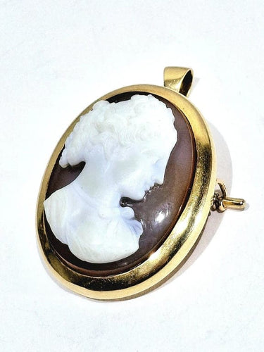 Pendentif Pendentif broche camée sur agate en or rose 18 carats 58 Facettes