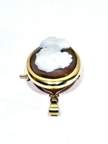Pendentif Pendentif broche camée sur agate en or rose 18 carats 58 Facettes