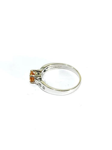 Bague 57 Bague en or blanc 18 carats avec citrine et diamants 58 Facettes