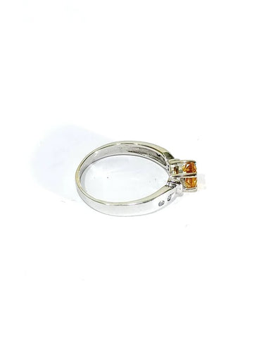 Bague 57 Bague en or blanc 18 carats avec citrine et diamants 58 Facettes