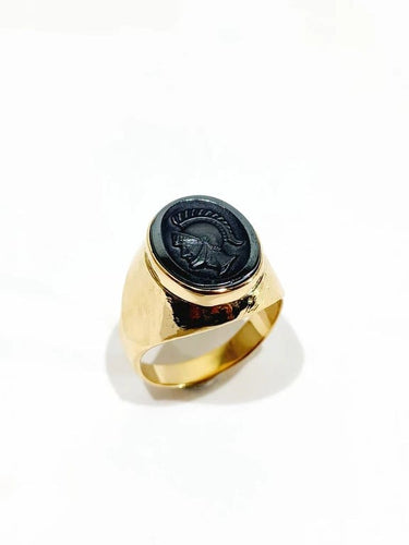 Bague 61 Bague intaille en or jaune 18 carats et hématite 58 Facettes