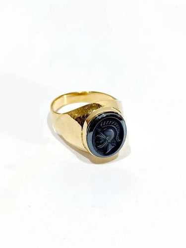 Bague 61 Bague intaille en or jaune 18 carats et hématite 58 Facettes
