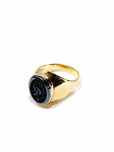 Bague 61 Bague intaille en or jaune 18 carats et hématite 58 Facettes