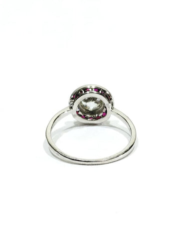 Bague 61 Bague Art déco en platine avec diamant taille ancienne et rubis synthétiques 58 Facettes