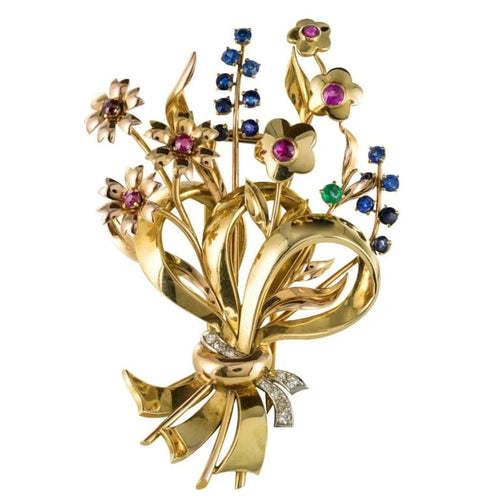 Broche Broche bouquet rétro en or jaune 18 carats et pierres 58 Facettes 18-264