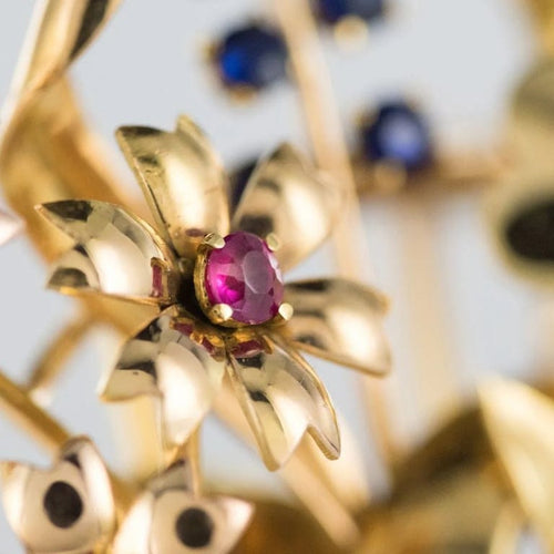 Broche Broche bouquet rétro en or jaune 18 carats et pierres 58 Facettes 18-264