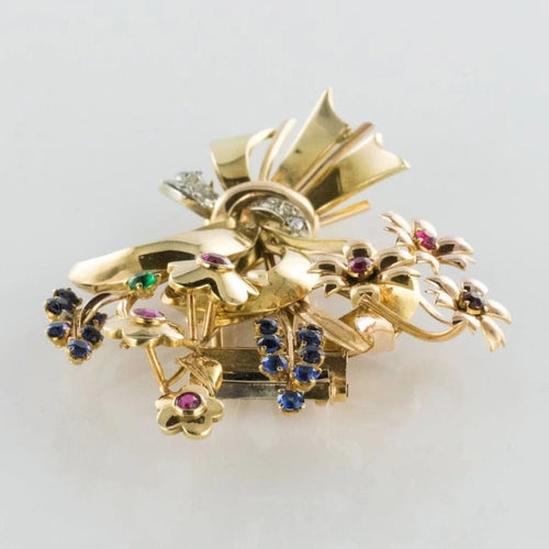 Broche Broche bouquet rétro en or jaune 18 carats et pierres 58 Facettes 18-264