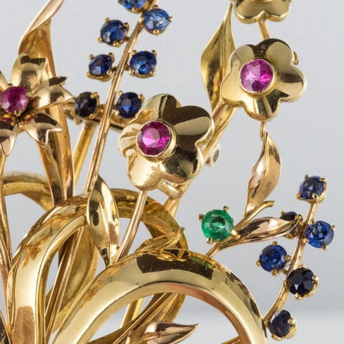 Broche Broche bouquet rétro en or jaune 18 carats et pierres 58 Facettes 18-264