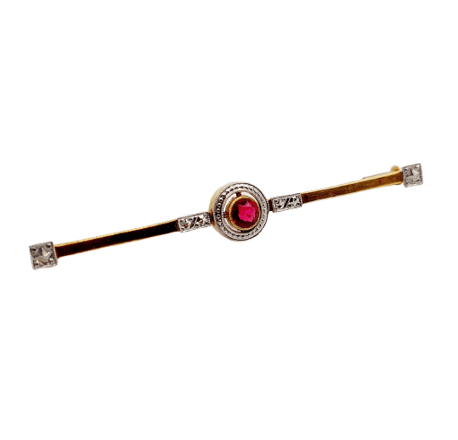 Broche Broche barrette Art déco en or 18k et pierre rouge 58 Facettes A06478