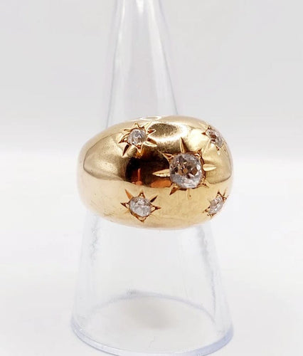 Bague 54 Bague dôme bombée en or rose 18k et diamants taille ancienne 58 Facettes A06475