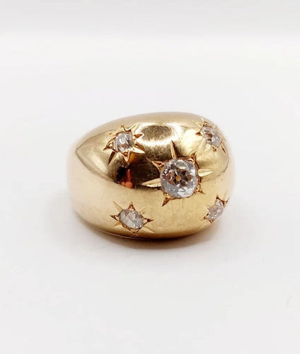 Bague 54 Bague dôme bombée en or rose 18k et diamants taille ancienne 58 Facettes A06475