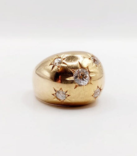 Bague 54 Bague dôme bombée en or rose 18k et diamants taille ancienne 58 Facettes A06475