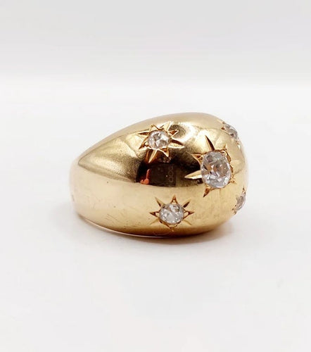 Bague 54 Bague dôme bombée en or rose 18k et diamants taille ancienne 58 Facettes A06475