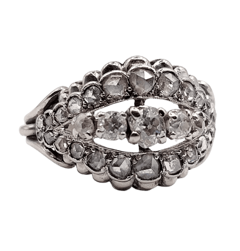 Bague 53.5 Bague bombée Art déco en or blanc 18k et platine, diamants 58 Facettes A06454