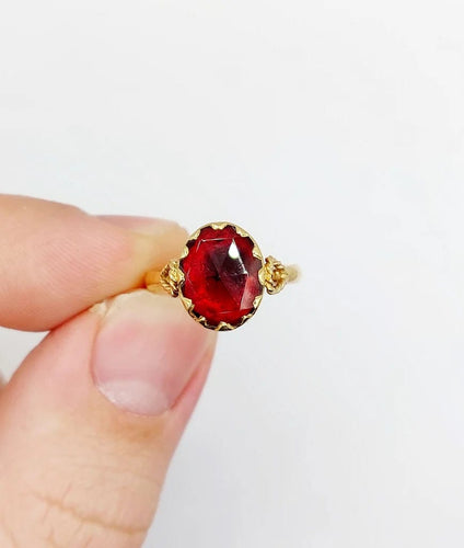 Bague 53 Bague antique en or rose 18k aux grenats de Perpignan 58 Facettes A06485