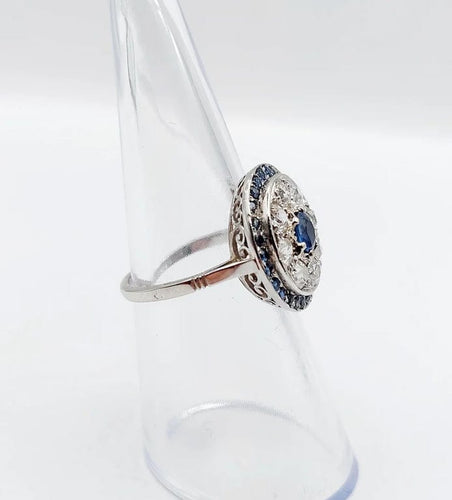 Bague 51 Bague cible Art déco en platine 900, saphir et diamants taille ancienne 58 Facettes A06489