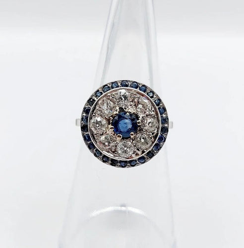 Bague 51 Bague cible Art déco en platine 900, saphir et diamants taille ancienne 58 Facettes A06489