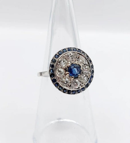 Bague 51 Bague cible Art déco en platine 900, saphir et diamants taille ancienne 58 Facettes A06489