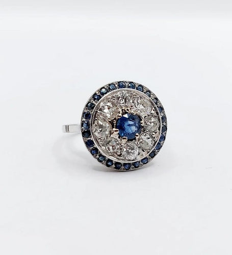 Bague 51 Bague cible Art déco en platine 900, saphir et diamants taille ancienne 58 Facettes A06489
