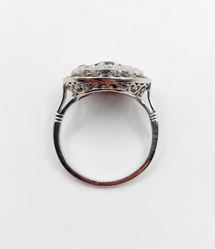 Bague 51 Bague cible Art déco en platine 900, saphir et diamants taille ancienne 58 Facettes A06489