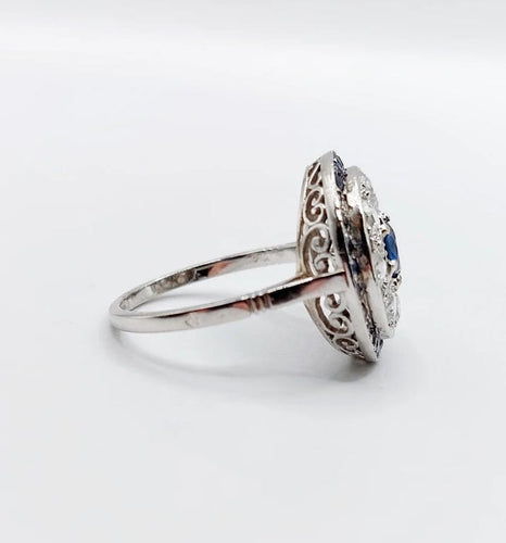 Bague 51 Bague cible Art déco en platine 900, saphir et diamants taille ancienne 58 Facettes A06489