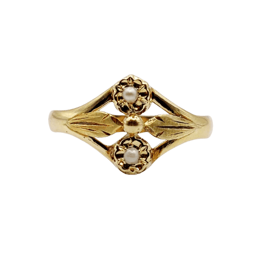 Bague 55.5 Bague toi et moi Art nouveau en or jaune 18k et perles 58 Facettes A06501