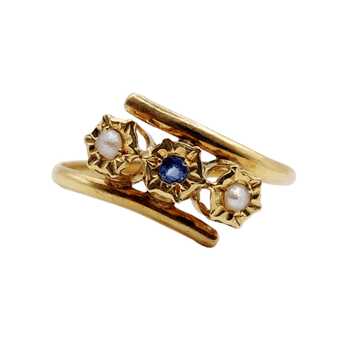 Bague 60 Bague antique en or 18k, pierre bleue et perles 58 Facettes A06503