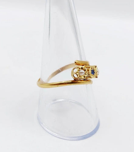 Bague 60 Bague antique en or 18k, pierre bleue et perles 58 Facettes A06503