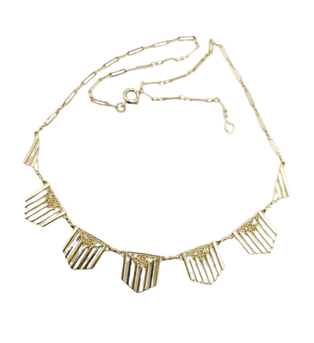 Collier Collier Art déco à motifs filigranés en or jaune et blanc 18k 58 Facettes A04100