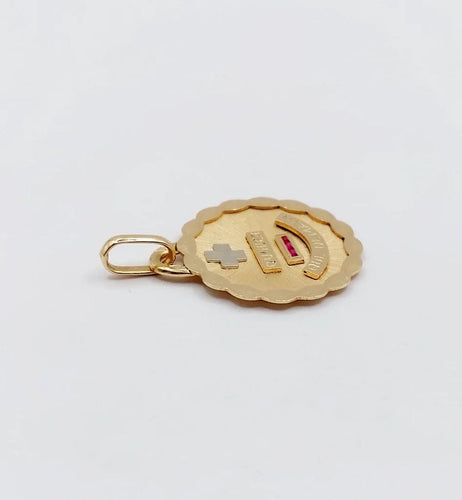 Pendentif Augis - Pendentif médaille d’amour 19 mm en or rose 18K et rubis 58 Facettes A06664