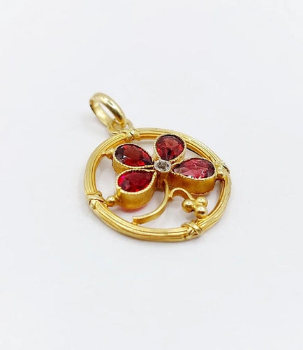 Pendentif Pendentif trèfle Art nouveau en or 18k avec diamant taille rose 58 Facettes A06631