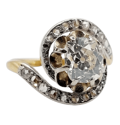 Bague 48 Bague tourbillon ancienne en or 18k et platine, diamants 58 Facettes A06630