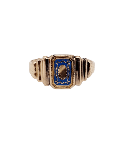 Bague 62 Bague chevalière victorienne en or rose 18k et émail bleu 58 Facettes A06638