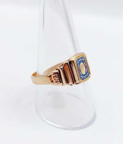 Bague 62 Bague chevalière victorienne en or rose 18k et émail bleu 58 Facettes A06638
