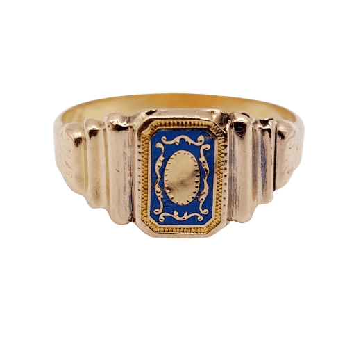 Bague 62 Bague chevalière victorienne en or rose 18k et émail bleu 58 Facettes A06638