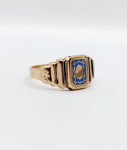 Bague 62 Bague chevalière victorienne en or rose 18k et émail bleu 58 Facettes A06638