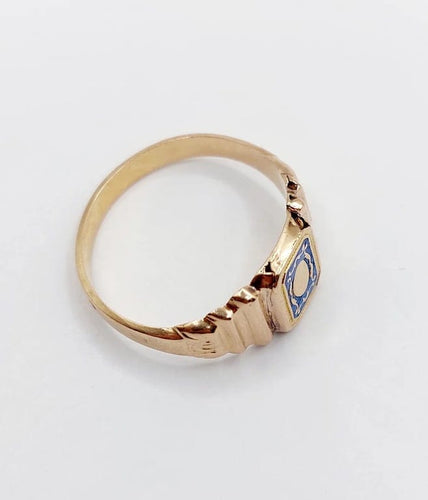 Bague 62 Bague chevalière victorienne en or rose 18k et émail bleu 58 Facettes A06638