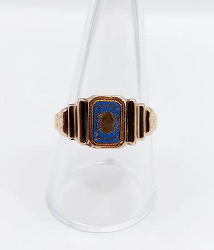 Bague 62 Bague chevalière victorienne en or rose 18k et émail bleu 58 Facettes A06638