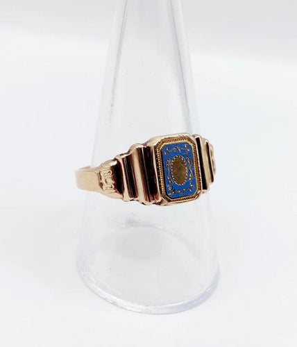Bague 62 Bague chevalière victorienne en or rose 18k et émail bleu 58 Facettes A06638