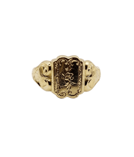 Bague 61 Chevalière victorienne - Bague en or 18k fleur ciselée 58 Facettes A06637