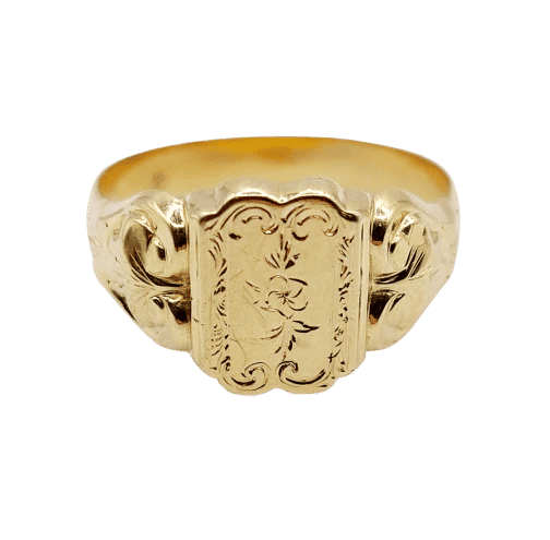 Bague 61 Chevalière victorienne - Bague en or 18k fleur ciselée 58 Facettes A06637