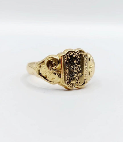 Bague 61 Chevalière victorienne - Bague en or 18k fleur ciselée 58 Facettes A06637